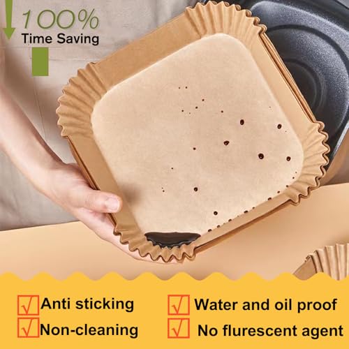 Large Air Fryer Disposable Paper Liners Square 9 Inch for 5 (9''Square)