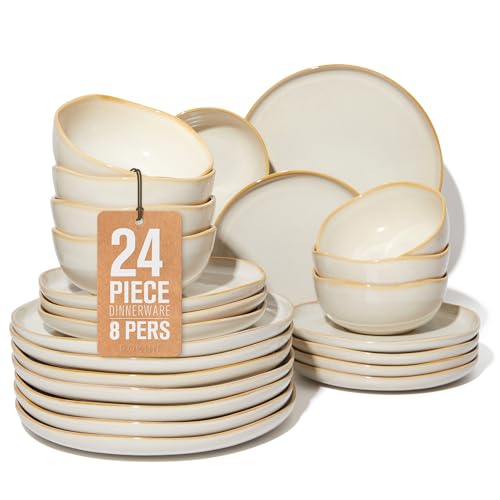 Stoneware Dinnerware Sets for 8 (Yellow White / Set (24pcs))