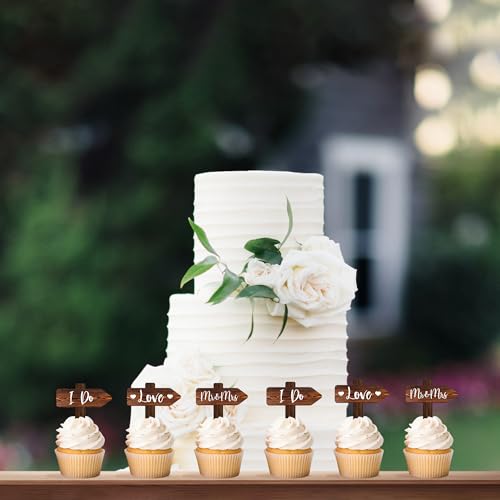 36 PCS Wedding Cupcake Toppers in Wood Rustic Wedding Cake Decoration (36 PCS)