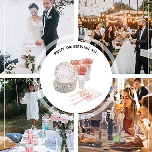 Pink Rose Gold Paper Plates Set (175 PCS White and Rose Gold)
