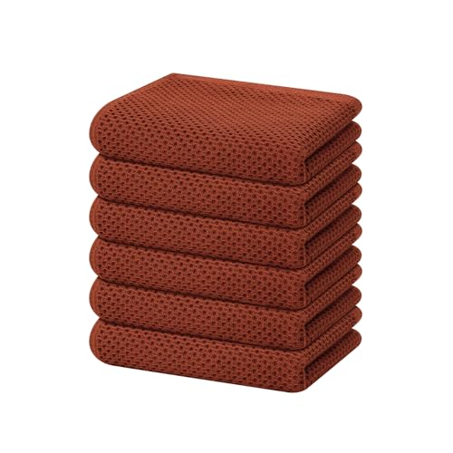 100% Cotton Waffle Weave Kitchen Dish Towels 6 (Rust / 13 X 28 - 6 Pack)