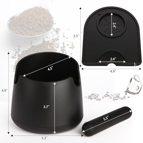 Knock Box Large Capacity Design Espresso Knock Box Tamping Mat Espresso Machine Accessories Set of 2 with Removable Knock Bar and Anti (4.9x5.3Inch Knock Box with Tamper Mat)