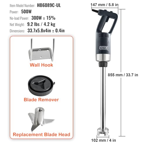 Commercial Immersion Blender 500 W 20 Inch Heavy Duty Hand Mixer (500Watt 20inch)