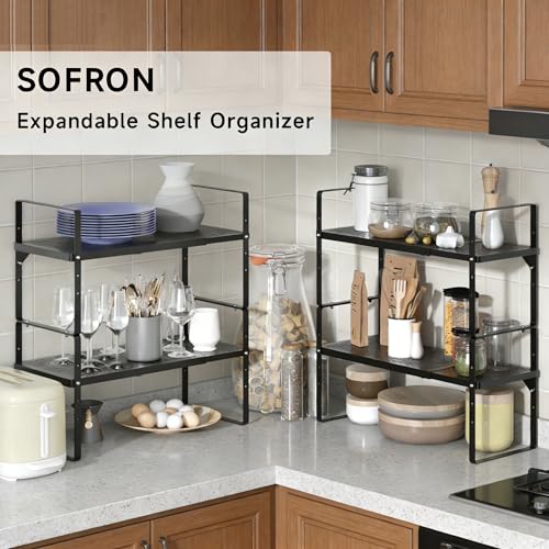 Expandable Storage Shelf (Black 2 Packs / Small - 8.1"W x (16.5"-27.1")L x 9.8"H)