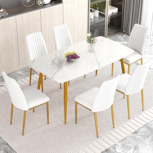 White Dining Chairs Set of 8 Leather Modern Kitchen Chairs with Metal Legs Armless Upholstered Chair for Dinner Room (G- White)