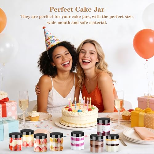 Plastic Jars with Lids Empty Slime Cosmetics Containers Clear Gift Food Jars Round PET Cream Jar with Black Lids Pen Labels for Kitchen Storage Spices Dry Food Body Butter Making (8OZ,32PCS)