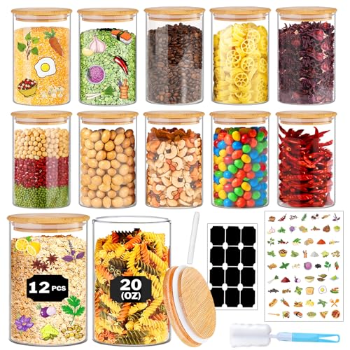 Glass Jars with Bamboo Lids 20 oz (20 oz 12 pcs)