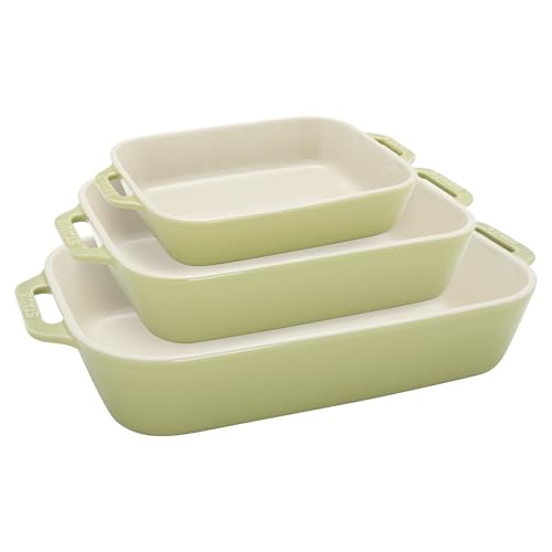 Ceramic 3 pc Rectangular Baking Dish Set (3-pc / Macaron Pastel Green)