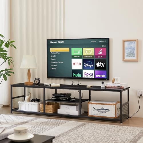 TV Stand with Power Outlets for Televisions up to 80Inch (Black / 70 Inches / With Power Outlets)