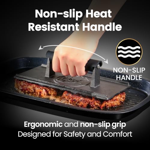 3 lbs Cast Iron BBQ Grill Press with Heat Resistant Handle (Grill Press Cast Iron)