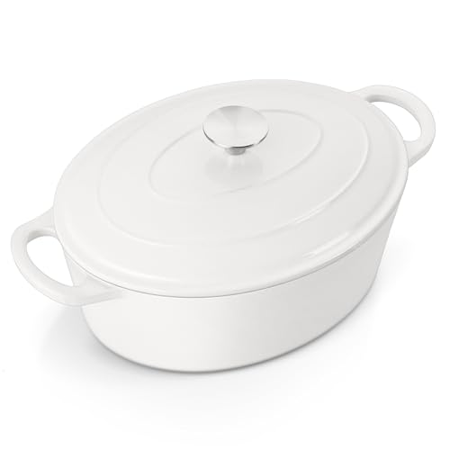 7QT Oval Dutch Oven Pot with Lid (7 QT-Oval / White)