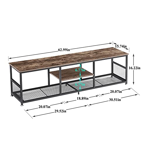 Industrial TV Stand for Televisions up to 70 Inch (Brown / 62 Inches / N0 Power Outlets)