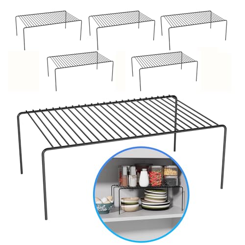 6Pack Cabinet Storage Shelf Rack (6Pack-Black-15.7 x 9.4 inch)