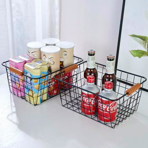 Extra Large】Wire Kitchen Storage Basket 4 Packs (4 Pack Black)