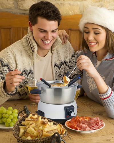 Electric Fondue Pot Set for Cheese & Chocolate (Silver)
