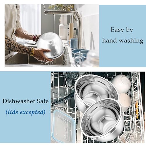 Mixing Bowls Stainless Steel Nesting Salad Bowls Set (Black / Airtight Lids)