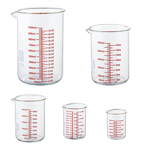 High Borosilicate Glass Measuring Cup Set (60ml/120ml/250ml/500ml/1000ml Measuring Cup Set)