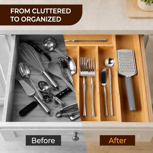 2 Piece Bamboo Silverware Organizer (7 Slots Expandable-2Pack / Natural)