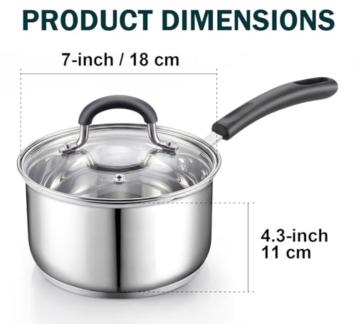Professional 3 Quart Stainless Steel Saucepan with Lid (Silver / 3 Quarts)