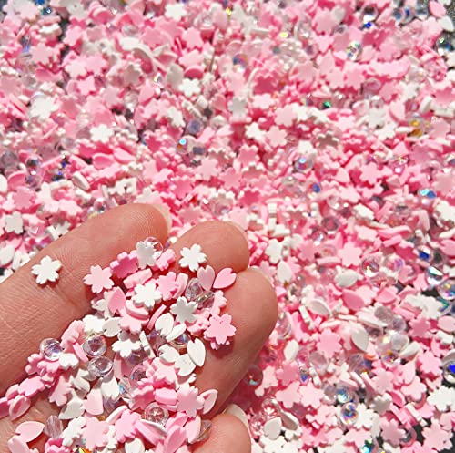 Fake Sprinkles Resin Sprinkles Fake Candy Sprinkles Clay Sprinkles Polymer Sprinkles Polymer Clay Slices for Nail Art DIY Crafts Cake Phone Case (23-Pink Cherry Blossoms+Zuan)