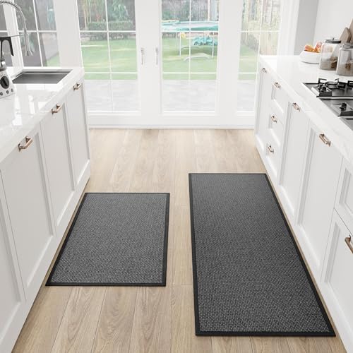Kitchen Mats Set of 2 PCS for Floor (Black / 17.3"x47"+17.3"x30" (Set of 2))