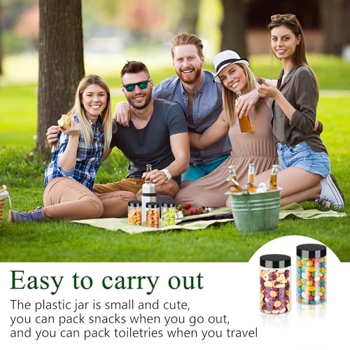 Plastic Jars with Lids 6OZ 42PCS Small Empty Slime Cosmetics Containers Clear Gift Food Jars Round PET Cream Jars with Black Lids Pen Labels for Kitchen Storage Spices Dry Food Body Butter (6OZ,42PCS)