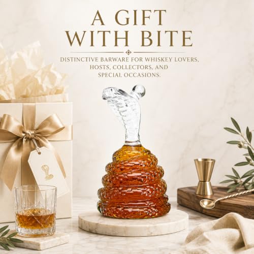 King Cobra Snake Whiskey Decanter 17oz Glass Liquor Wine Carafe Serpent Bar (Clear Snake / Single)
