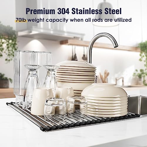 Roll Up Dish Drying Rack Over Sink (Black / 17.7 x 15.5 in)