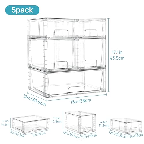 Clear Stackable Storage Drawers (1 Wide+2 Medium+2 Small)
