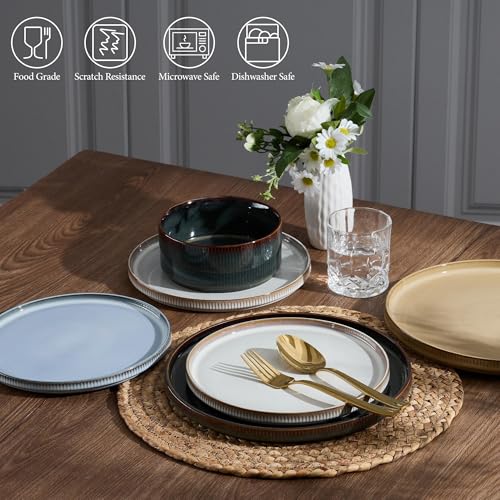12 Piece Plates and Bowls Sets (Multicolor / 12pcs for 4)