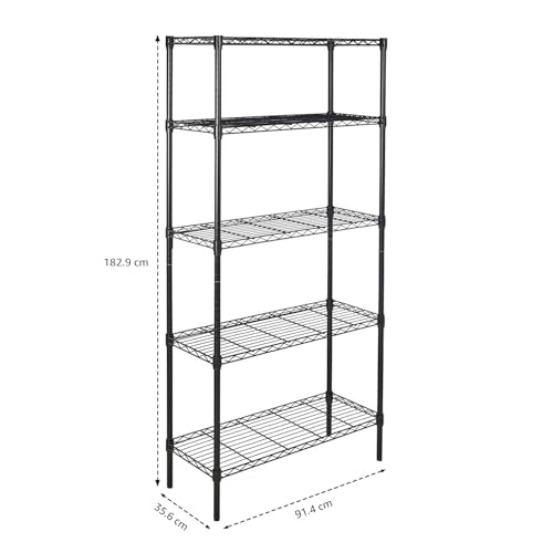 5 Shelf Adjustable Heavy Duty Steel Wire Storage Shelves for Garage (5 -Shelf / 36" L x 14" W x 72" H / Black)