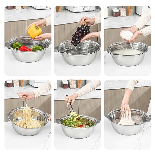 304 Stainless Steel Fine Mesh Colander Set (2.5qt / Primary color with handle)