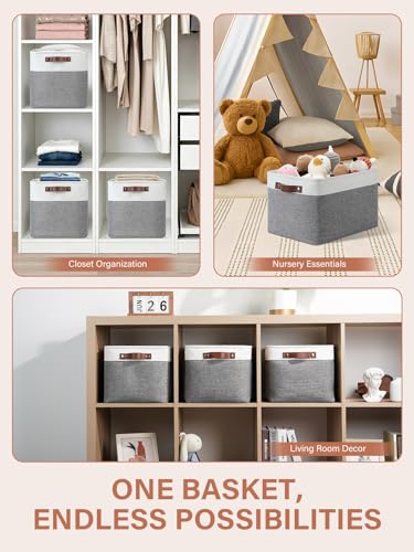 Storage Baskets for Organizing (White&Grey / Medium/3P-15"x11"x9.5")