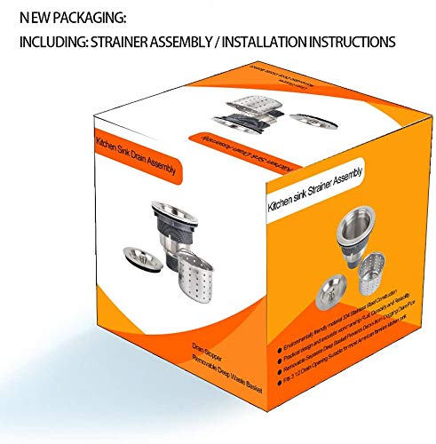 3-1/2 Inch Sink Drain Assembly Kit, Removable Deep Sink Strainer Basket with Sink Stopper/Sealing Lid for Home, Kitchen, Stainless Steel (Silver)
