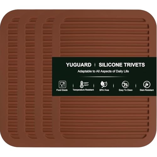 4 - Pack Multi - Purpose Silicone Mats | Heat Resistant Pot Holders for Kitchen | Non - Slip Hot Pads for Hot Pots, Pans & Quartz Countertops | Gray Kitchen Mats (Brown) (Brown)