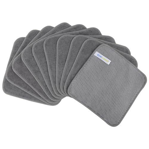 Dish Cloth for Washing Dishes Kitchen Washcloth Cleaning Cloth (Grey / 7.87inchx7.87inch 10pack)