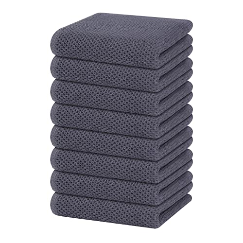 100% Cotton Waffle Weave Kitchen Dish Towels 8 (Dark Grey / 13 X 28 - 8 Pack)