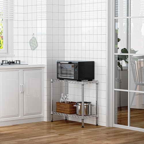 MZG 220 lbs 2 Tier Storage Rack Metal Wire Shelving Unit (2 Tier 11.8" D x 27.6" W x 23.4" H / Chrome)
