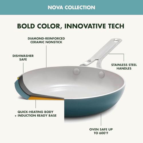 Nova 10” Frying Pan and 4.37QT Sauté Pan with Lid (3 Piece Cookware Set / Deep Teal)