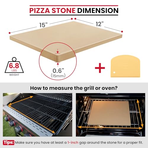 15 x 12 Inch Rectangular Pizza Stone for Oven and Grill (15'' x 12'' Rectangular)