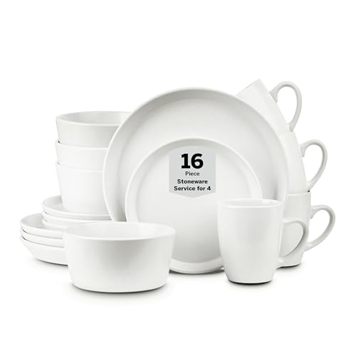 Albie Stoneware 16 Piece Modern Dinnerware Set (16 Piece - Service for 4 / White Speckled)