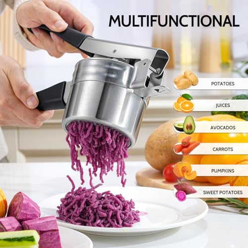 Potato Ricer Sopito Upgraded Stainless Steel Potato Masher with 3 Interchangeable Discs (3 discs-black)