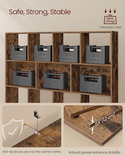 Bookshelf 11 Cubes Storage Organizer (1 Pack / 11 Cubes (9.4"D x 39.4"H) / Rustic Brown)