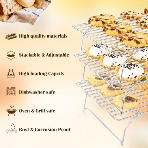 3 Tier Stackable Cooling Rack for Batch Cooling (10''x15.8''-3Tier / Silver)