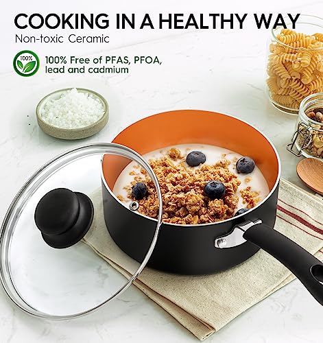 Nonstick Ceramic Saucepan Set with Lid (Silver / 1+2QT)