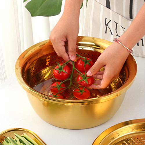 3-In-1 Multifunctional Grater Basin Colander Strainer Set, Mingcheng Stainless Steel Kitchen Grater/Drain Basket/Bottom Basin for Washing Rice, Fruits, Vegetable, Grater with Container (Silver) (Silver)
