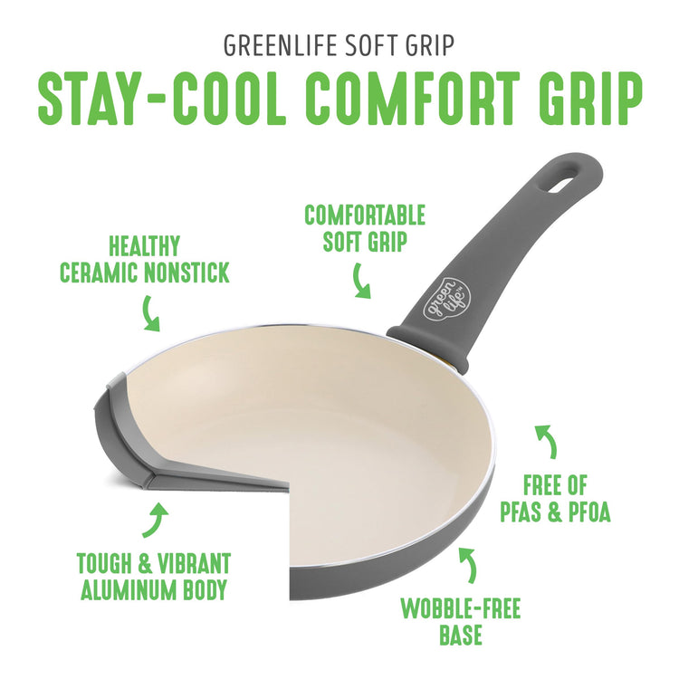 16 Piece Ceramic Nonstick Pots & Pans Cookware Set (16 Piece Cookware Set / Soft Grip / Gray)