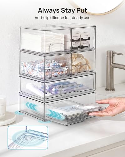Stackable Storage Drawers Set of 6 (4 Small+2 Wide)