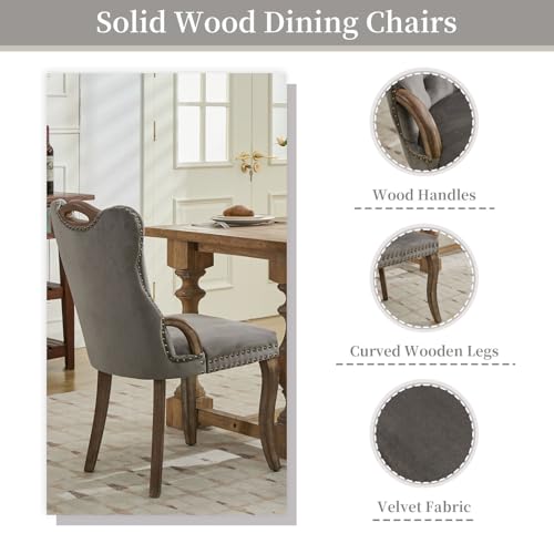 Grey Velvet Upholstered Dining Chairs Set of 2 (Gray 2)
