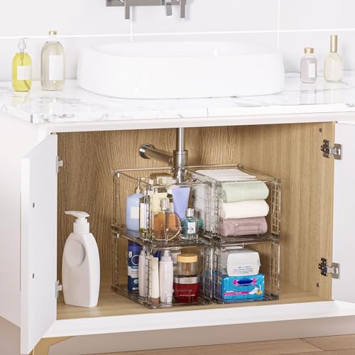 2 Pack Large Stackable Storage Drawers (Clear( 2 Pack) / Large)